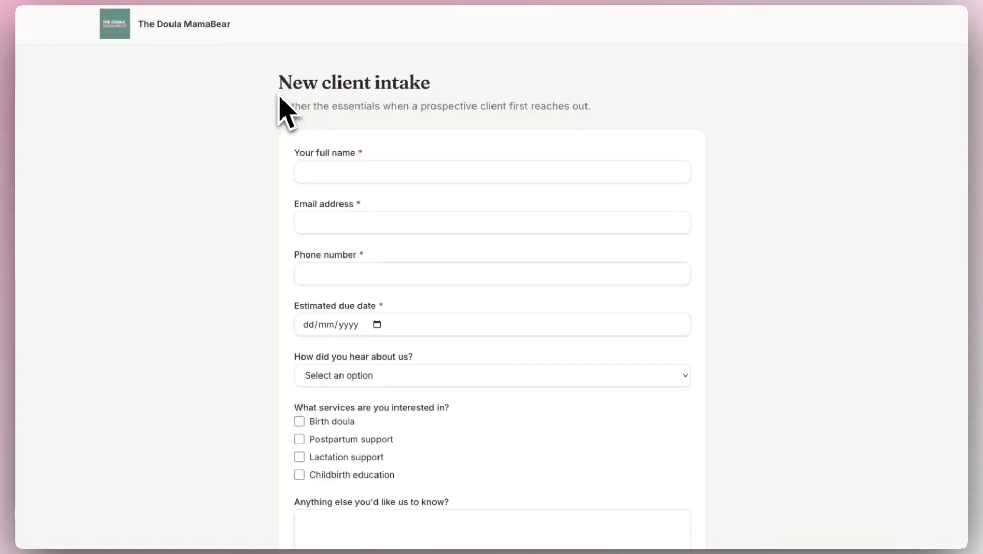 DoulaOne client notes and documents