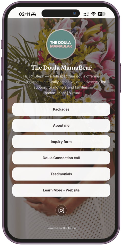 DoulaOne public link page on mobile